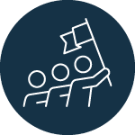 three people marching icon